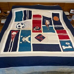 Pottery Barn Full Sports-Themed Patchwork Quilt